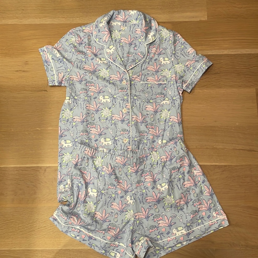 Roller Rabbit paradise pj polo pajama set size small